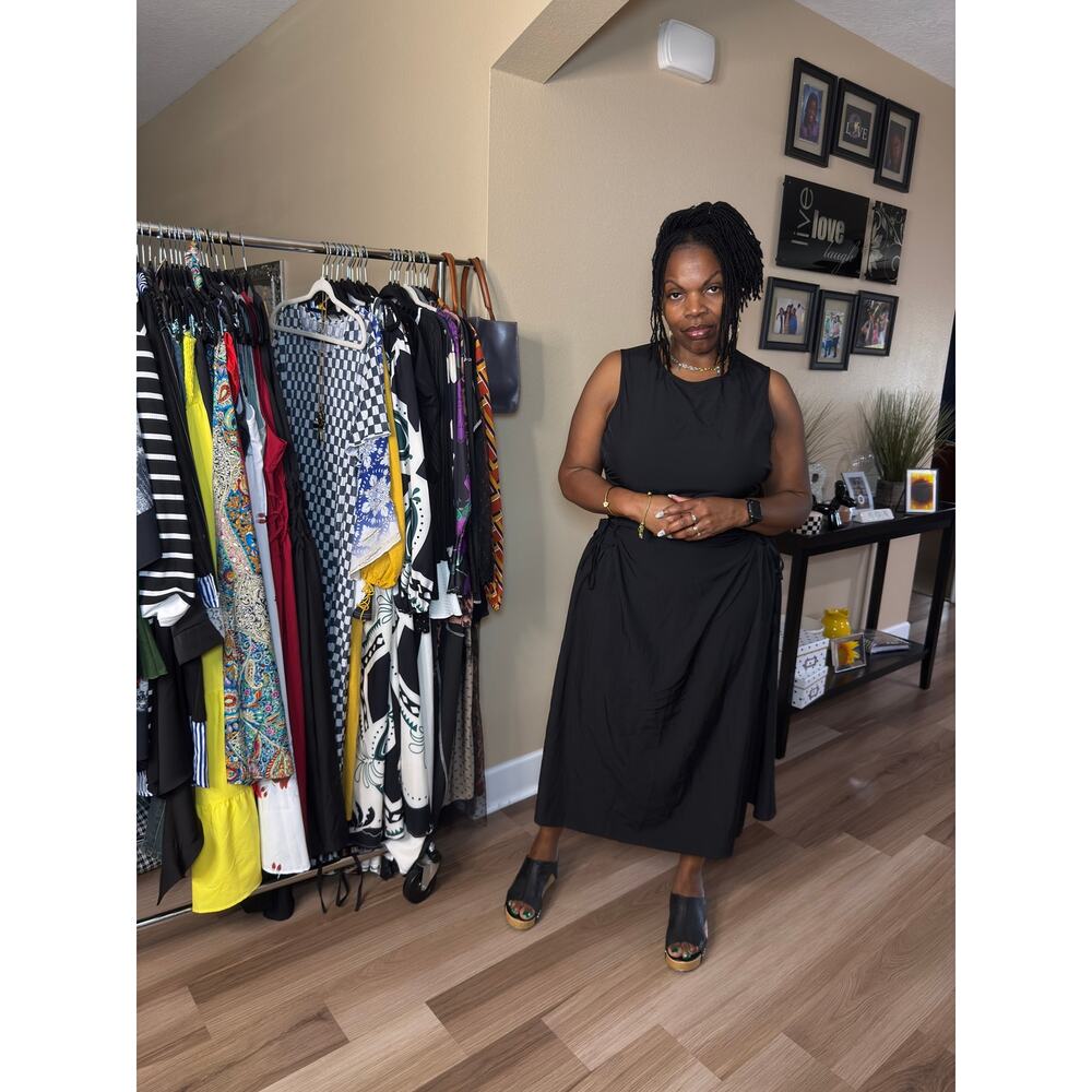 Niche Pleated Waist-Cinching Figure-Flattering A-Line Maxi Dress Size: 3 XL